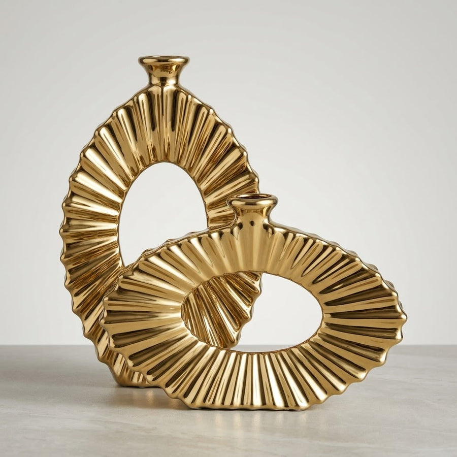 GOLDEN CERAMIC VASE SET OF 2