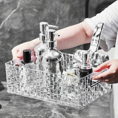 Makeup And Perfume Organizer Basket, Dressing Table Storage Holder, Transparent Glacier Pattern Cosmetic Storage Holder