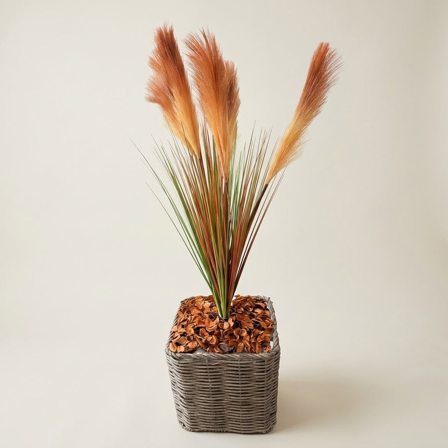 Artificial Pampas Grass in Woven Basket