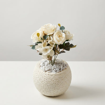 Textured Pot With Faux Rose Boquet