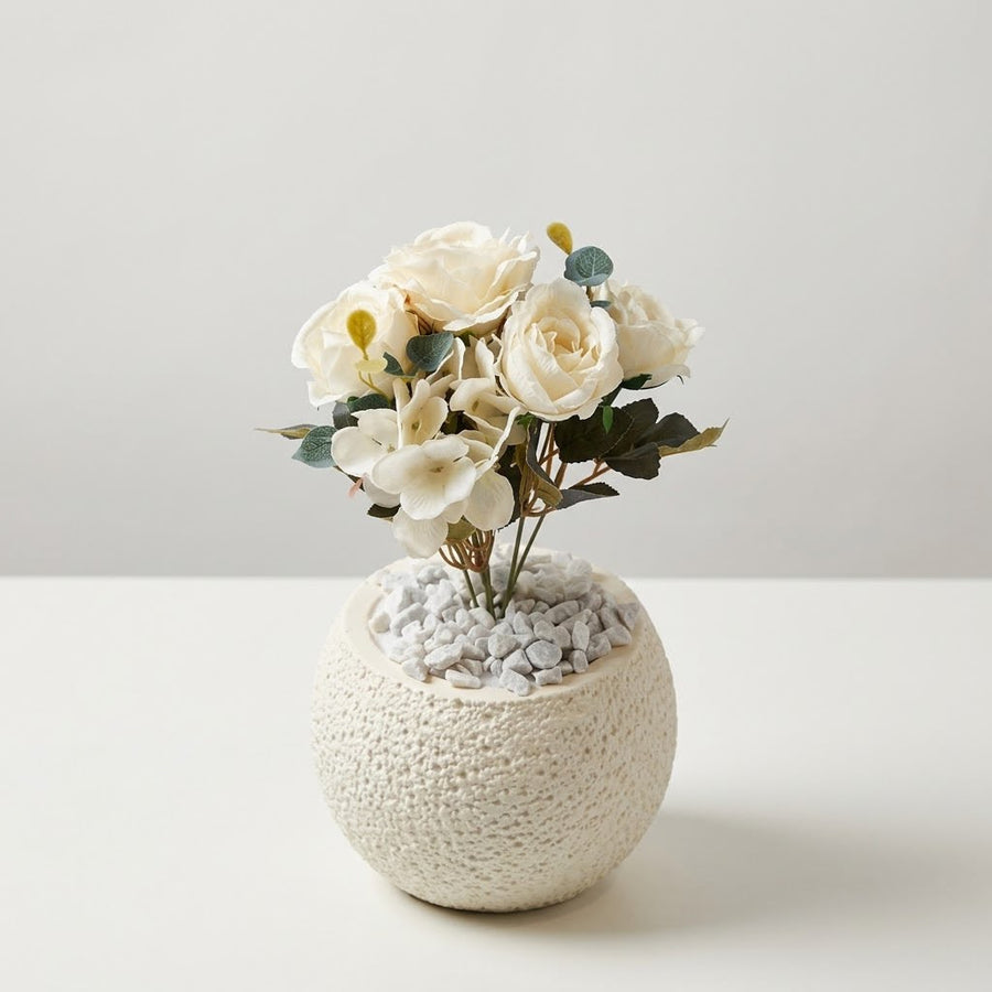 Textured Pot With Faux Rose Boquet