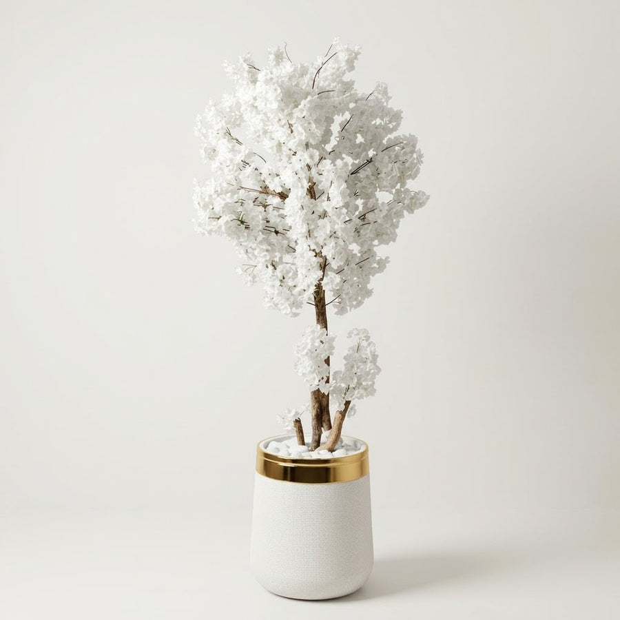 White Cherry Blossom Planter With Pot