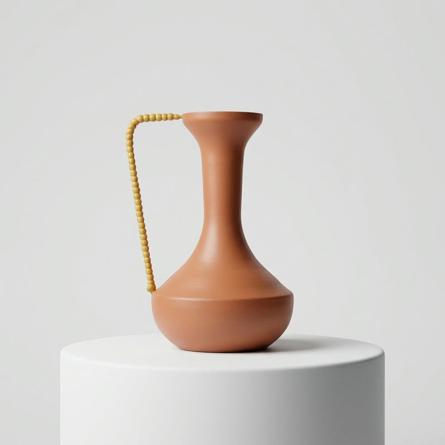 Modern Pitcher Vase With Yellow Braided Ratten Handle