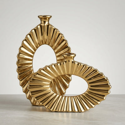 GOLDEN CERAMIC VASE SET OF 2