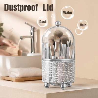 360° Rotating Makeup Brush Holder Organizer with Lid