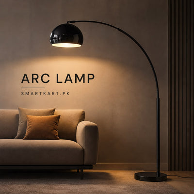 ARC LAMP GLOSSY BLACK 6FT ADJUSTABLE HEIGHT