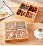 Multi Candy/Dry Fruit/Nuts 4 Compartments Snack Storage Container Sectional Tray Wooden Candy Tray Dried Fruit Box