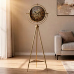 METAL TRIPOD STANDING CLOCK 5FT WITH GEARS AND SHELF