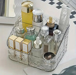 Luxury Clear Acrylic Makeup Organizer Tray | Multi-Compartment Cosmetic & Skincare Storage