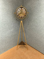 METAL TRIPOD STANDING CLOCK 5FT WITH GEARS AND SHELF