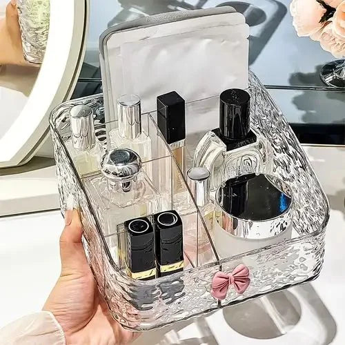 Luxury Clear Acrylic Makeup Organizer Tray | Multi-Compartment Cosmetic & Skincare Storage