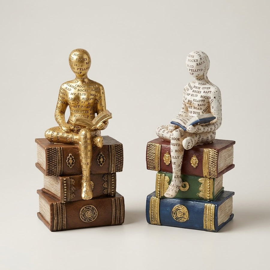 Decorative Book Stack Reader Sculptures