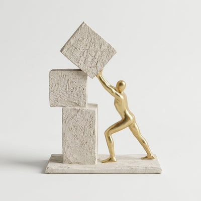 Abstract Cube & Figure Statue