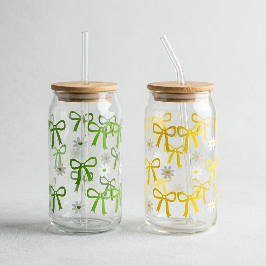 Aesthetic Bow & Daisy Glass Sippers