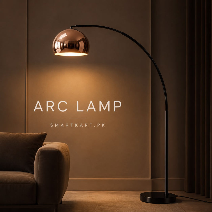 ARC LAMP GLOSSY COPPER AND BLACK 6FT ADJUSTABLE