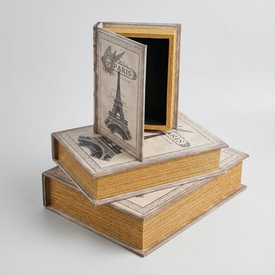 WOODEN STORAGE BOOK SET OF 3 | DECORE BOOKS