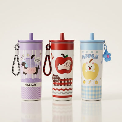 CARTOON CUTE STAINLESS STEEL WATER BOTTLE SIPPER 800ML WITH ACCESSORY