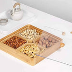 Multi Candy/Dry Fruit/Nuts 4 Compartments Snack Storage Container Sectional Tray Wooden Candy Tray Dried Fruit Box