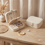 Compact Travel Jewellery Box with Necklace Hooks & Ring Slots